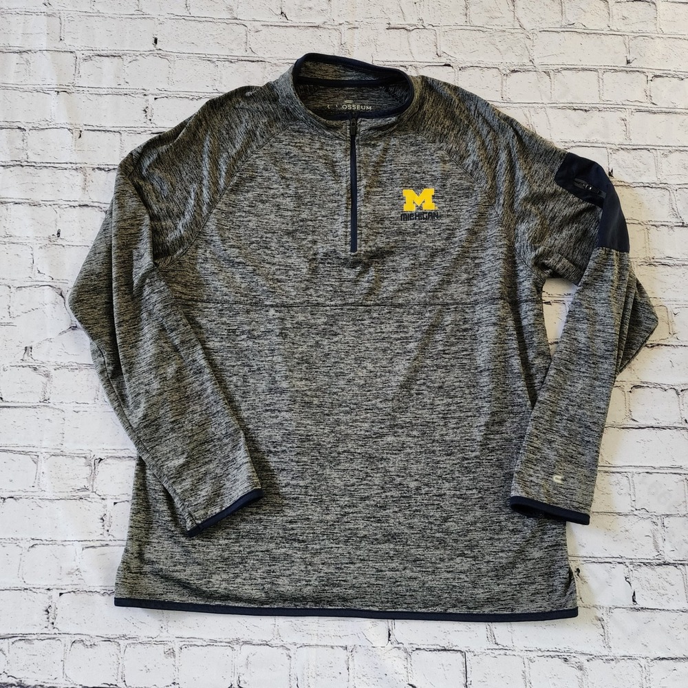 Colosseum Michigan Wolverines Mens Medium Grey Space Dye Quarter Zip Pullover
